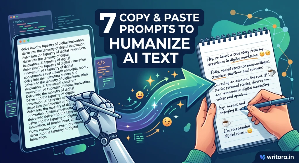 7 copy and paste prompts to humanize AI text by writora.